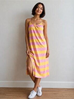 J. Crew Pink & Yellow Striped Slip Dress